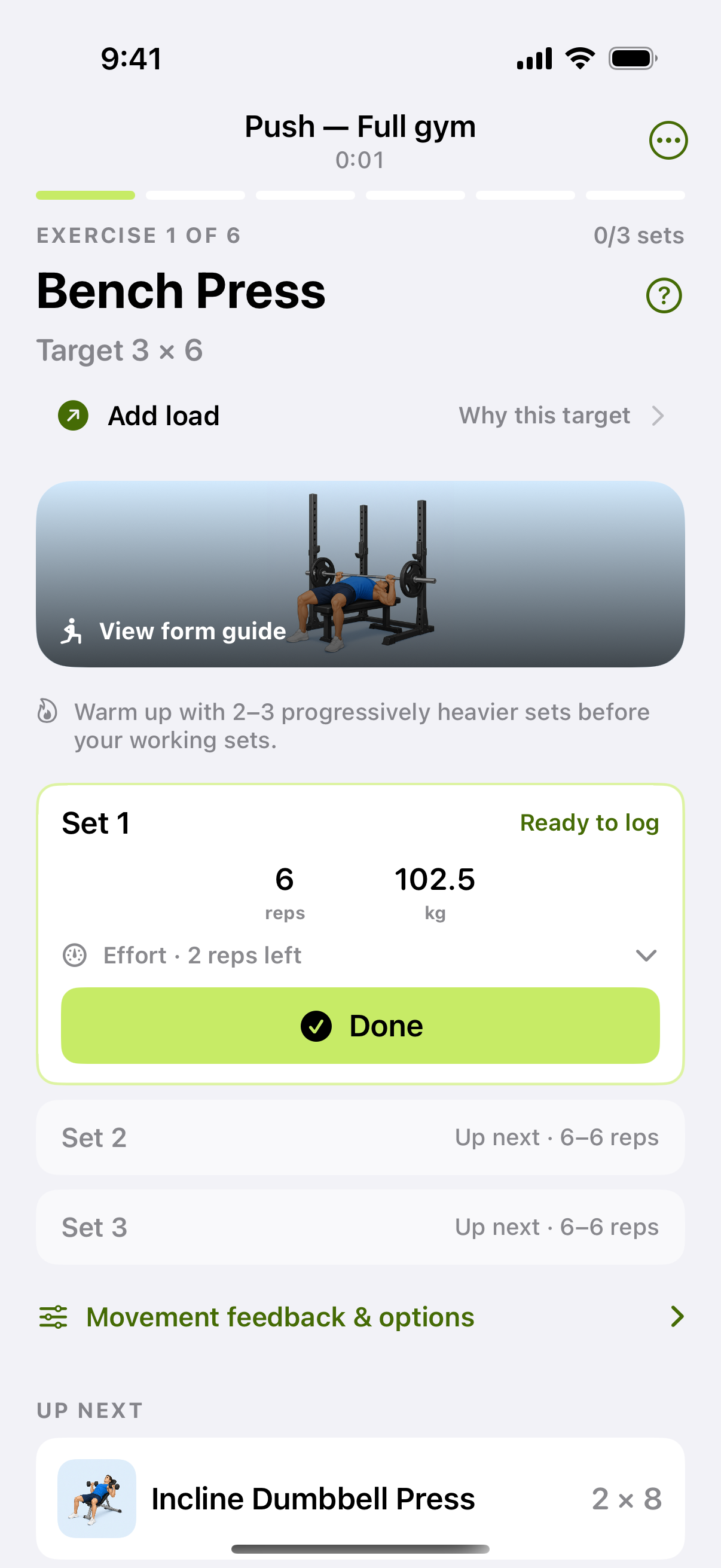 Live workout guidance and set logging in Adapt Fitness